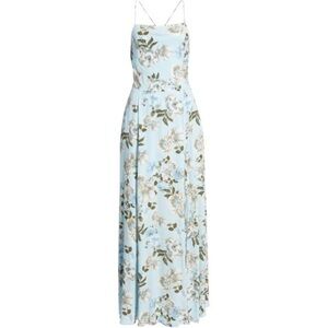 Leith ✘ NWOT Blue Floral Print Criss-Cross Tie Back Maxi Dress w Side Slit